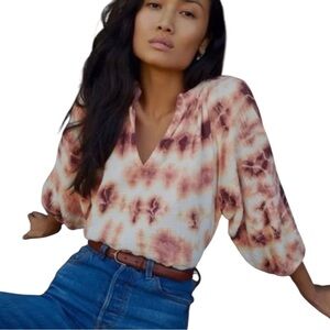 Nation LTD Los Angeles Tie Dye Boho Peasant Blouse Top Women’s Sz M 100% Cotton